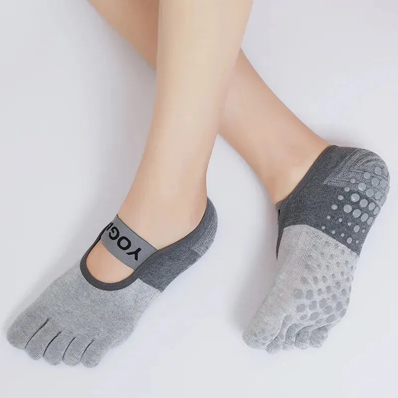 Ladies Breathable Yoga Socks - Non-Slip Silicone Five Finger Pilates Socks for Women, Backless Fitness and Ballet Dance Gym Sock