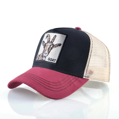 Goat Patch Trucker Cap - Embroidered Adjustable Snapback Baseball Hat for Men & Women