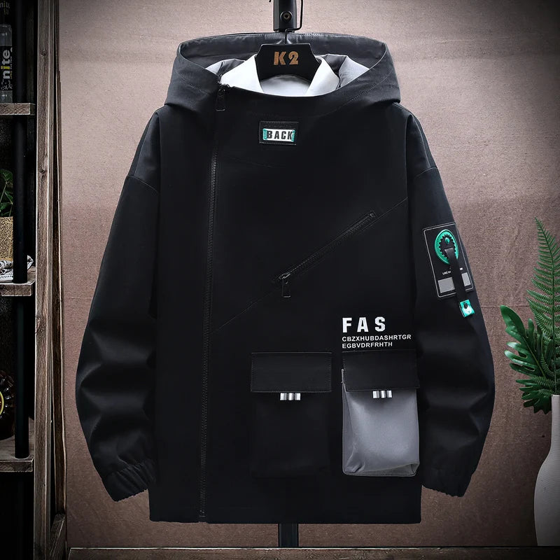 Men's Zipper Pilot Hooded Jacket – Spring/Autumn Baseball Uniform, Loose Pullover with Front Pocket