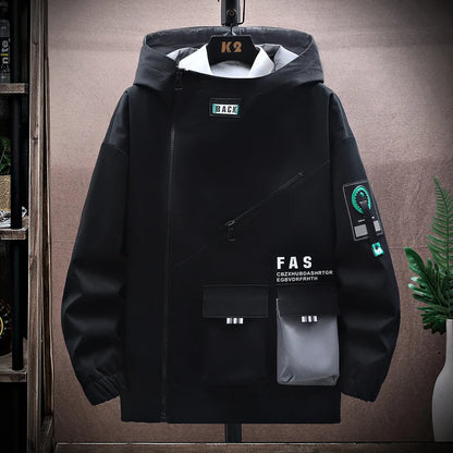 Men's Zipper Pilot Hooded Jacket – Spring/Autumn Baseball Uniform, Loose Pullover with Front Pocket