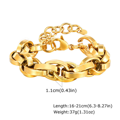 Women's Chunky Gold Plated Stainless Steel Link Chain Bracelet – Waterproof Layered Wristband Jewelry