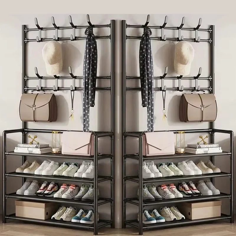 Multi-Layer Clothes Hanger & Shoe Rack – DIY Floor-Standing Hat and Shoes Organizer for Living Room Storage