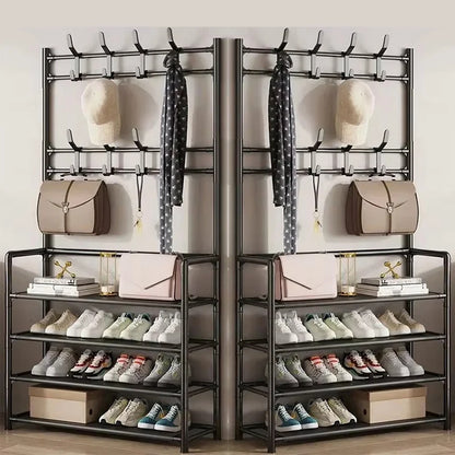 Multi-Layer Clothes Hanger & Shoe Rack – DIY Floor-Standing Hat and Shoes Organizer for Living Room Storage