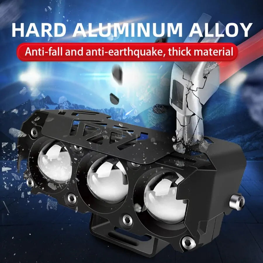 Motorcycle LED Spotlight — Dual-Color Hi/Low Beam Fog Lamp for Cars, Trucks, SUVs & UTVs, 12V/24V Mini Lens Driving Light