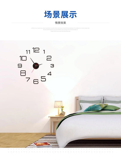 2023 Modern Large 3D DIY Wall Clock – Acrylic Mirror Quartz Clock for Living Room Home Decor