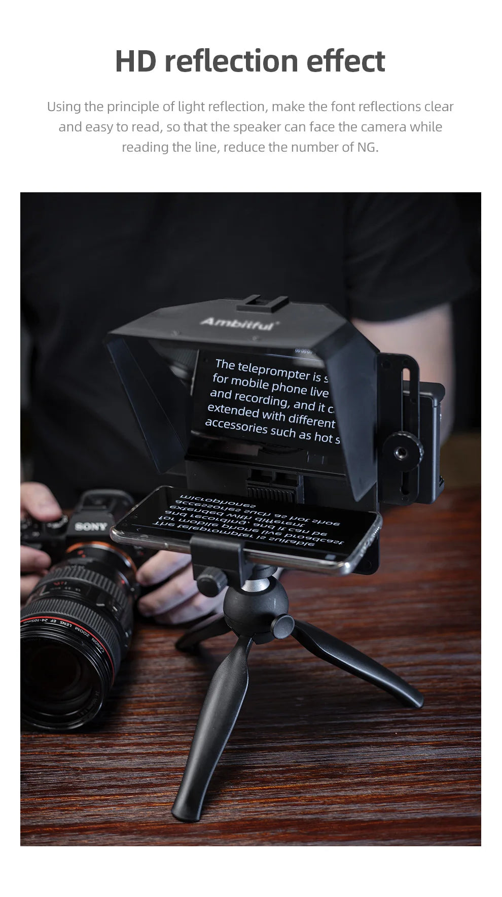 Ambitful Mini Teleprompter – Portable Phone & DSLR Recording Inscriber with Remote Control for Video