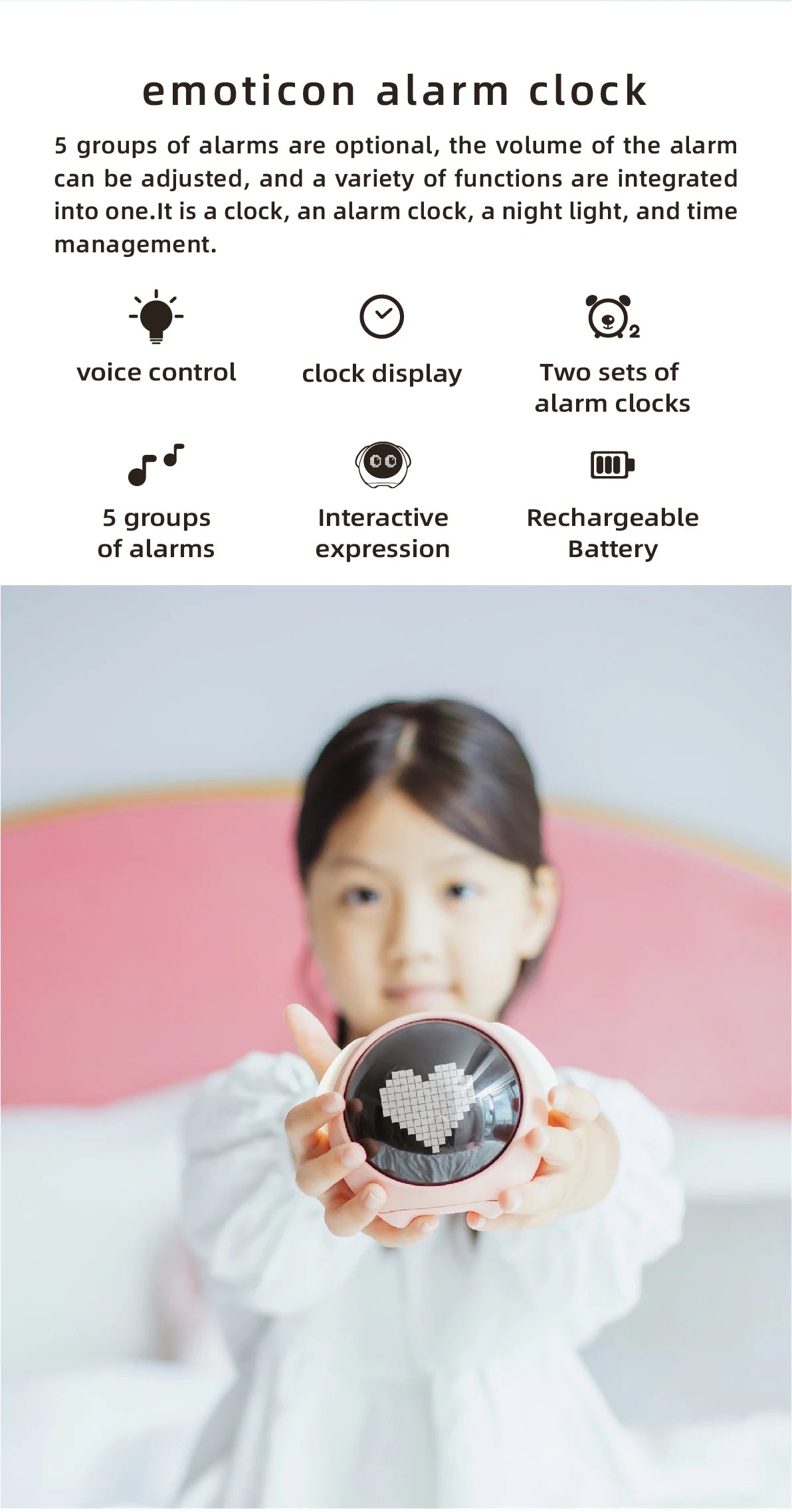 Cute Cartoon Digital Alarm Clock for Kids – Emotion Table Clock with Light for Bedroom & Desktop