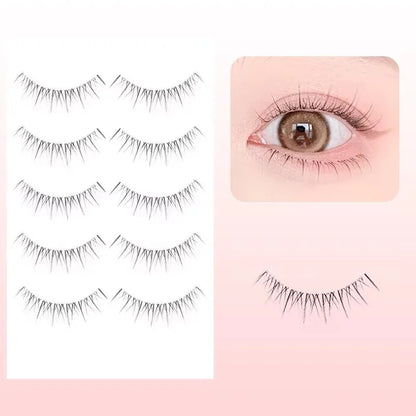 5 Pairs Manga False Eyelashes – Wispy Soft Cluster Lashes Natural Thick Clear Band Korean Anime Style Makeup Lashes