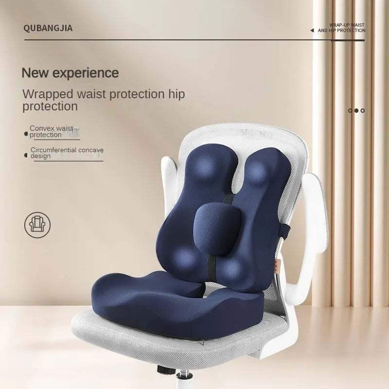 Memory Foam Seat Cushion & Back Support Pillow Set — Orthopedic Ergonomic Coccyx, Hip & Lumbar Relief for Office Chair & Car