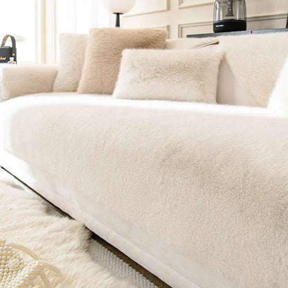 Rabbit Plush Sofa Seat Cover – Warm Non-Slip L-Shaped Couch Blanket & Cushion Slipcover for Living Room