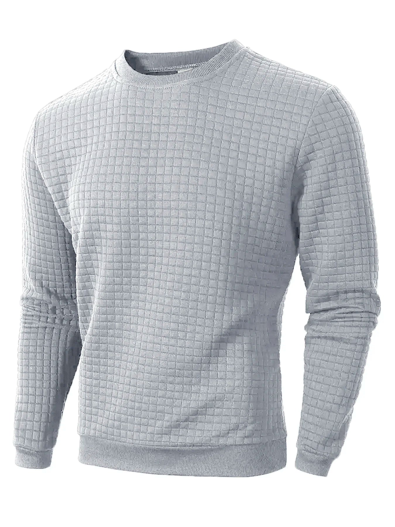 Men's Crew Neck Knit Sweater - Solid Color Jacquard Check Pullover Warm Casual Streetwear Top