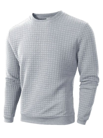 Men's Crew Neck Knit Sweater - Solid Color Jacquard Check Pullover Warm Casual Streetwear Top