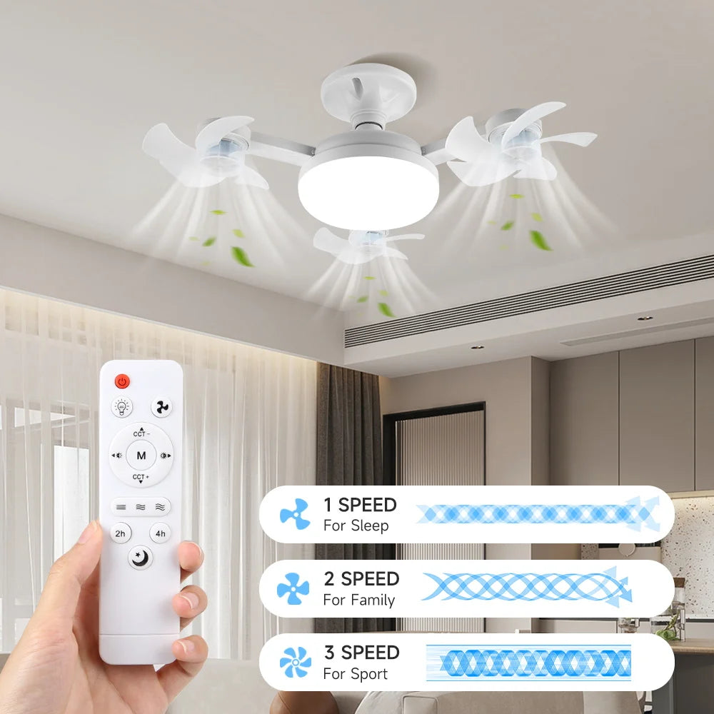 E27 LED Ceiling Fan Light - Remote Control Dimming 3-Color Lighting with 3-Speed Fan for Living Room & Kitchen