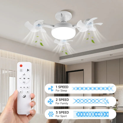 E27 LED Ceiling Fan Light - Remote Control Dimming 3-Color Lighting with 3-Speed Fan for Living Room & Kitchen