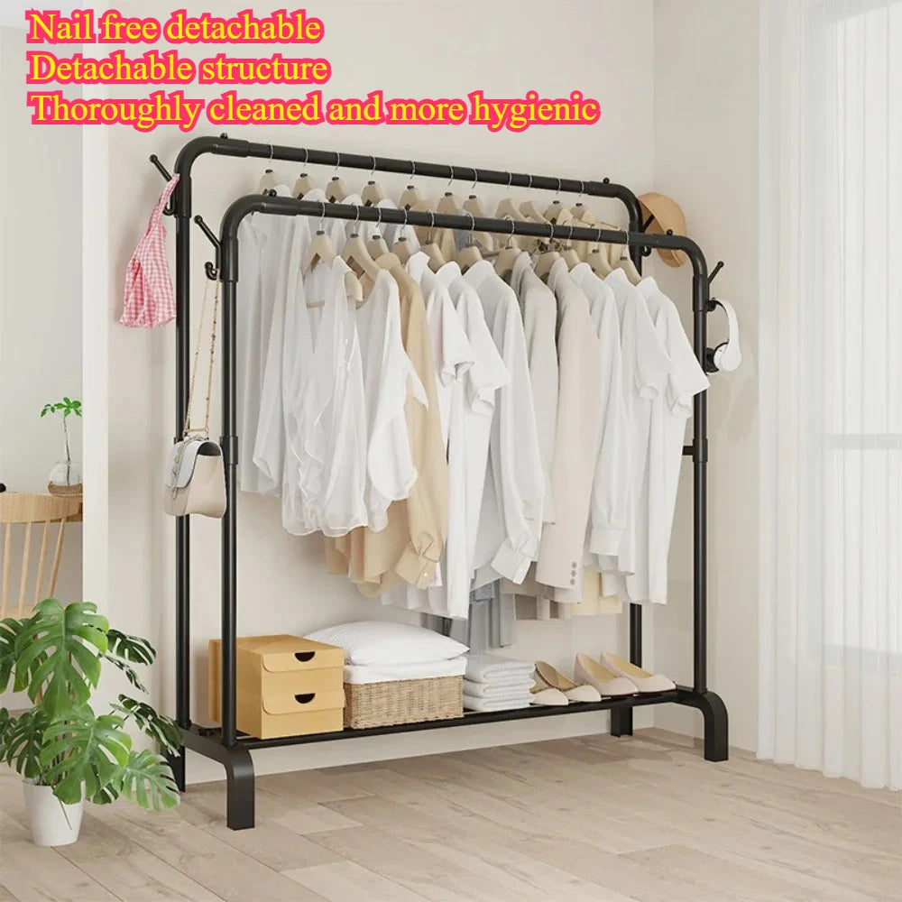 Metal Floor Standing Clothes Rack – Detachable & Easy-to-Assemble Storage Organizer