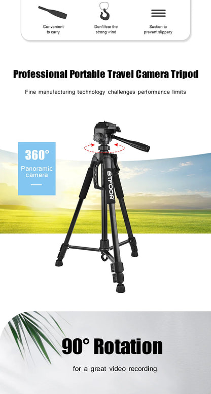 55" Aluminum Travel Tripod – 140CM Tall Stand with Quick Release Plate & Pan Head for Phone, Canon, Nikon, DSLR, SLR Cameras