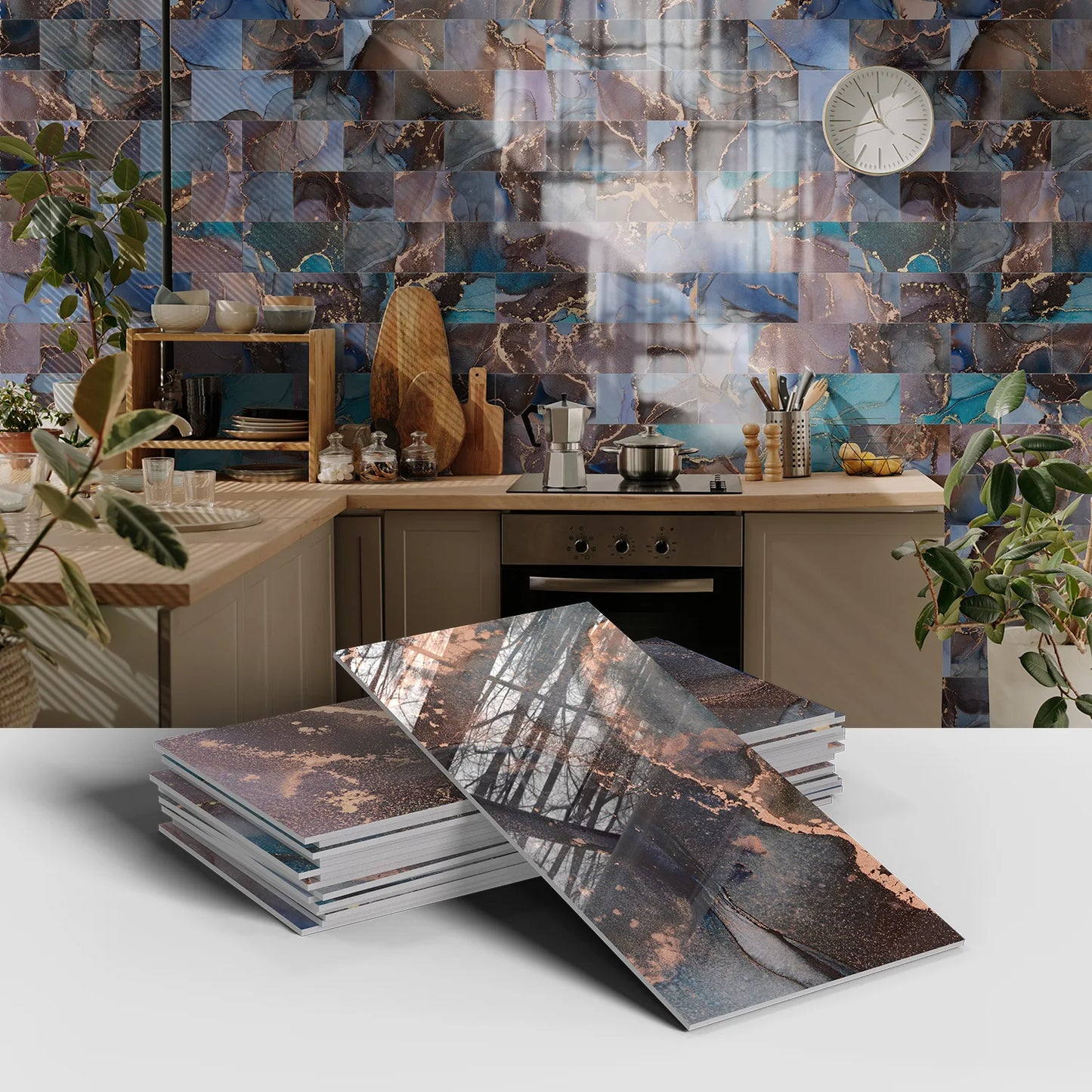 16PCS Marble Pattern Wall Stickers - Waterproof Oil-Proof PET Foam Kitchen Backsplash & Decorative Wallpaper Panels