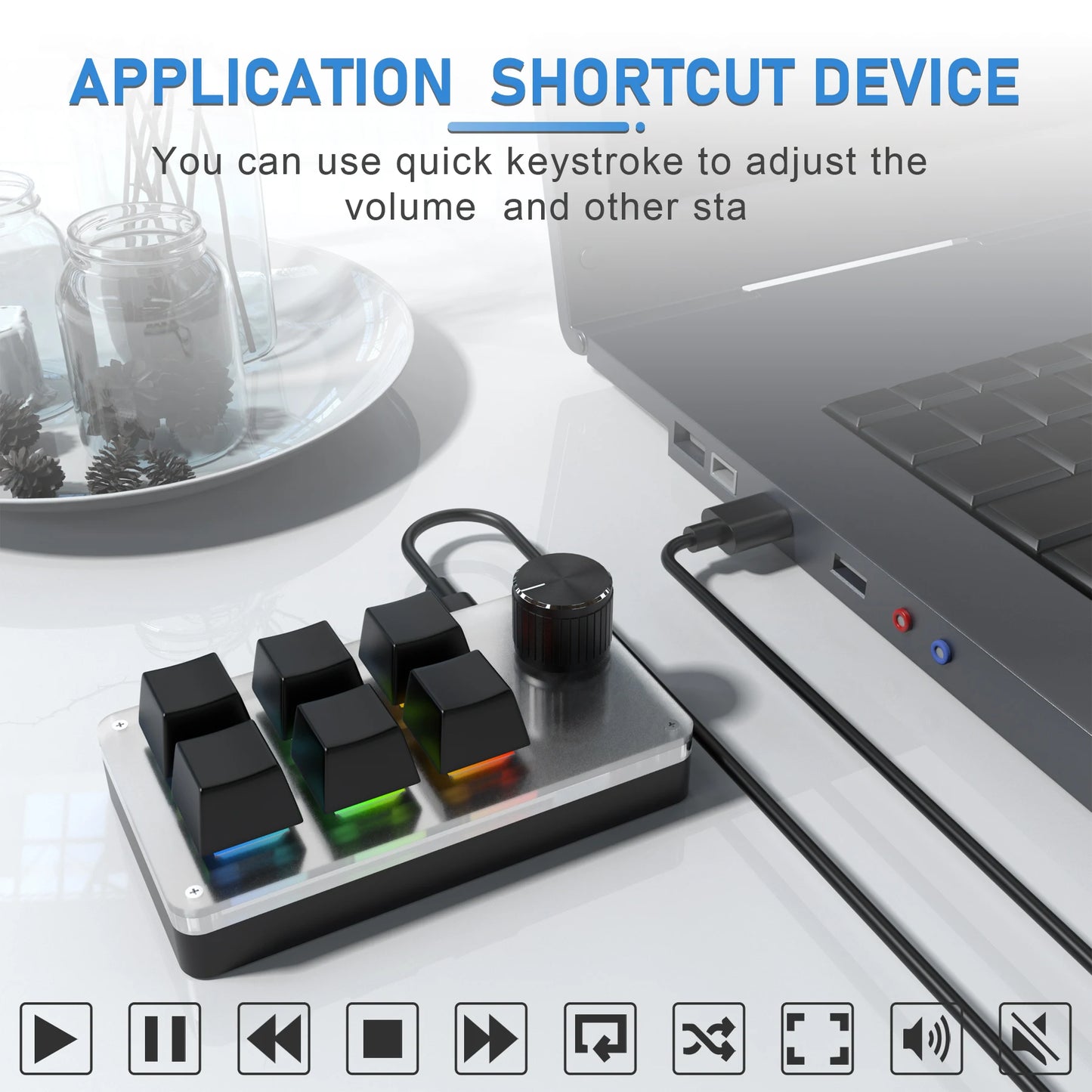6-Key RGB Macro Programming Keyboard with Knob – Mini Mechanical Custom Gaming Keypad for Photoshop, Editing & Shortcuts