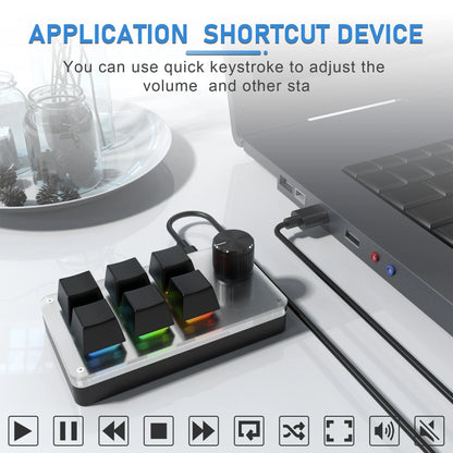 6-Key RGB Macro Programming Keyboard with Knob – Mini Mechanical Custom Gaming Keypad for Photoshop, Editing & Shortcuts