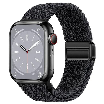 Nylon Braided Loop Apple Watch Band – Magnetic Metal Bracelet Strap for Ultra 2, Series 3–9 & SE (40mm–49mm) Adjustable Wristband