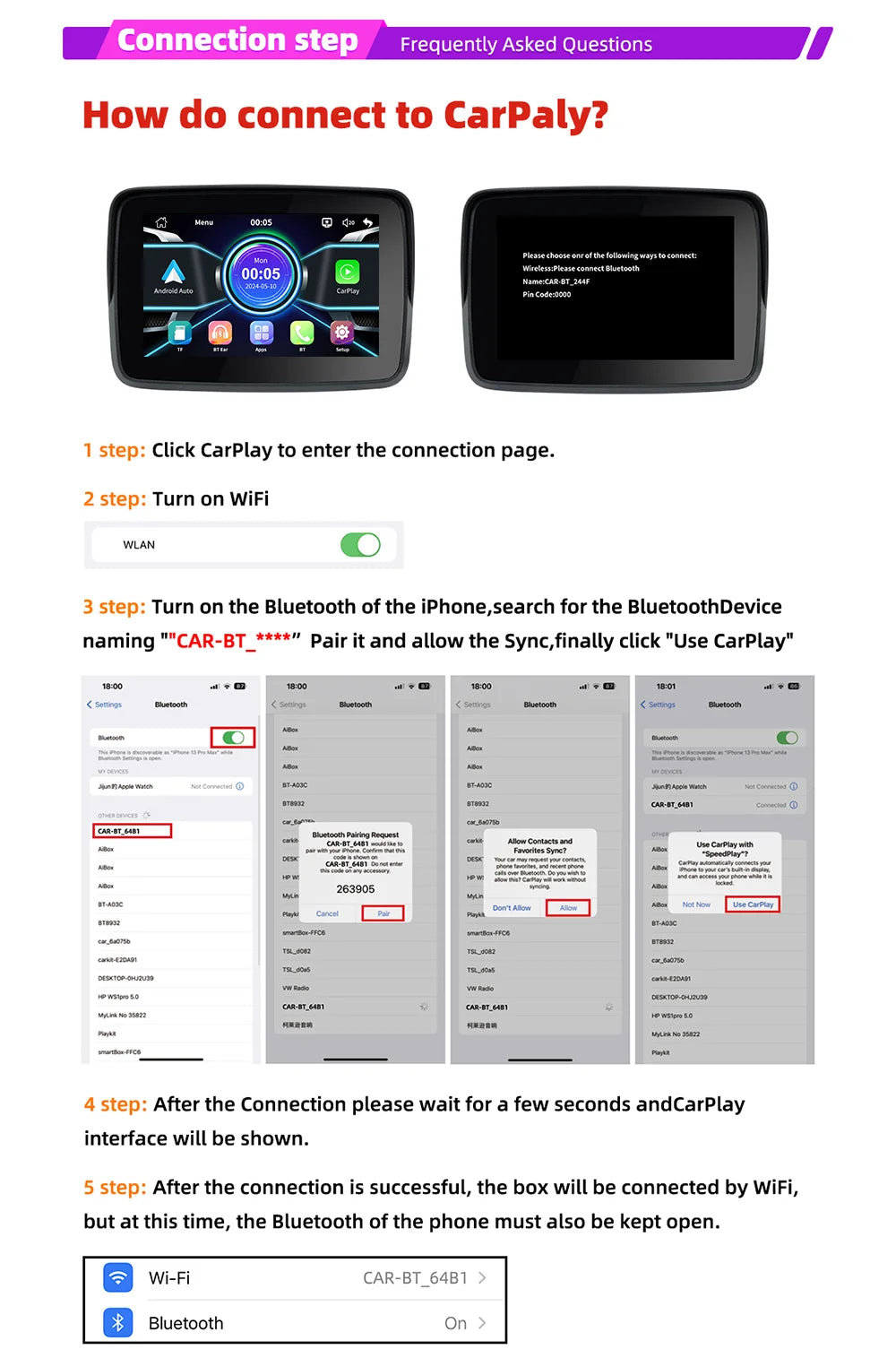 EVKEY MTC13 Motorcycle Navigation Display - Waterproof CarPlay Screen, Portable Wireless Monitor with Android Auto