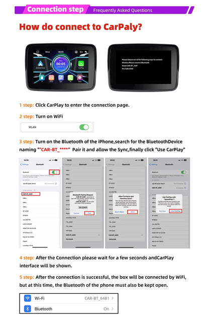 EVKEY MTC13 Motorcycle Navigation Display - Waterproof CarPlay Screen, Portable Wireless Monitor with Android Auto