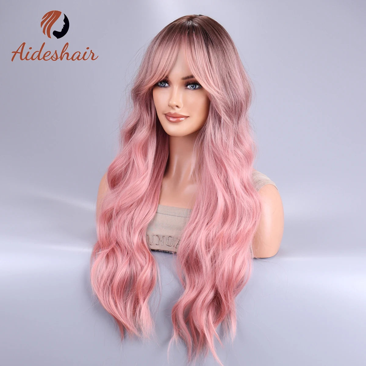Long Body Wave Ombre Black Pink Cosplay Wigs: Heat Resistant Synthetic Wigs with Middle Part - Natural Lolita Wigs for Women