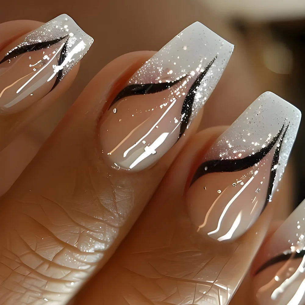 24Pcs Square Press On Nails - Nude White Gradient French False Nail Tips with Full Cover Short Design