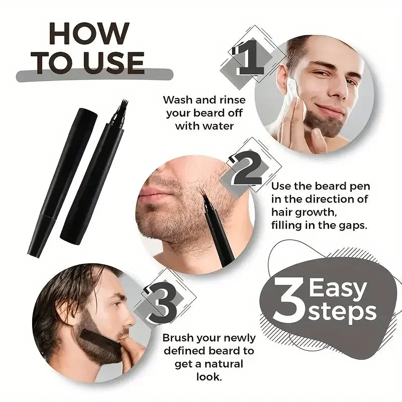 Beard Filling Pen Kit – Waterproof Beard Enhancer with Brush, Shaping & Coloring Tools for Men in Black or Brown