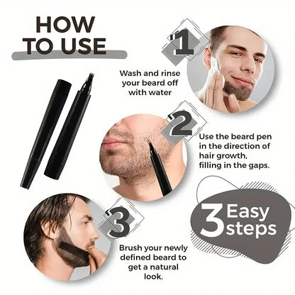 Beard Filling Pen Kit – Waterproof Beard Enhancer with Brush, Shaping & Coloring Tools for Men in Black or Brown