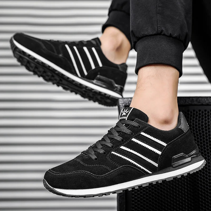 Men's Casual Artificial Leather Sneakers – Lightweight Breathable Lace-Up Flats for Spring & Outdoor Wear