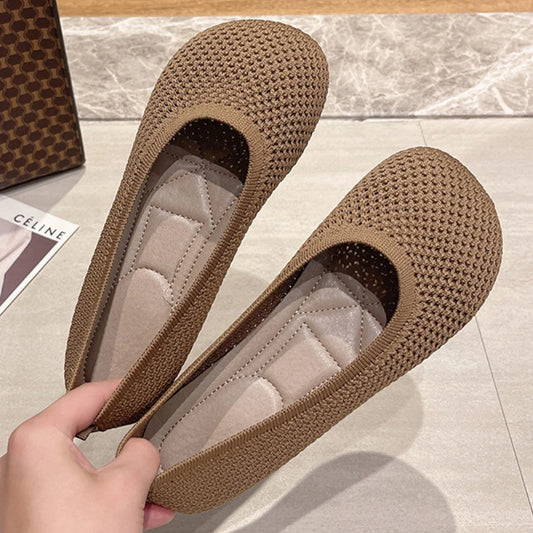 Big Size 42 Women’s Knitted Breathable Flats – Soft Bottom Casual Slip-On Ballet Loafers and Boat Shoes