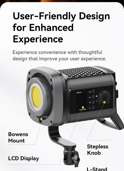 Ulanzi VL-120Bi VL-120C 120W V-Mount COB Light – Wireless APP Control, 2700K-6500K Video Light for Skit Video Photography