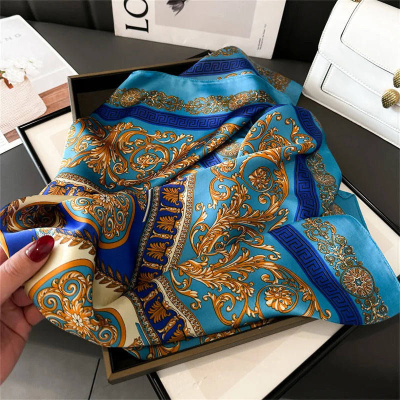 2024 New Fashion 70x70cm Printed Women's Silk Scarf – Pashmina Square Shawl, Decorative Headband, Luxury Design Bandana