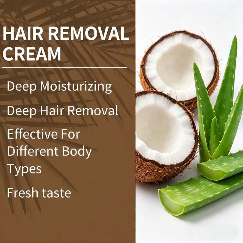 50g Coconut Hair Removal Cream - Smooth Skin Depilatory Cream for Lips, Underarms & Legs