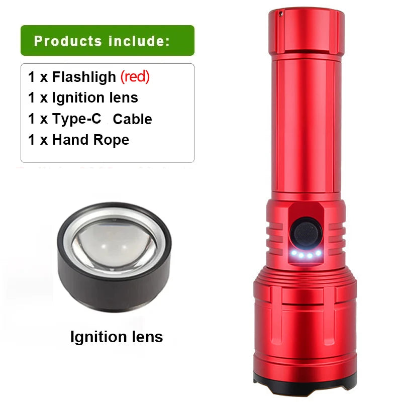 Flashlight Lighter & Power Bank - Rechargeable 5-Mode Zoomable LED Torch for Camping & Emergencies