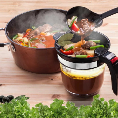 Fat Separator with Built-In Oil Strainer – Mess-Free Grease Separation Kitchen Utensil
