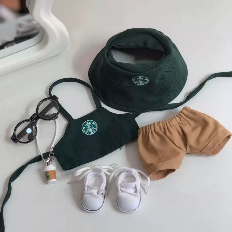 15–17cm Labubu BJD Doll Clothes — Coffee Blind Box V1/V2/V3 Retro Fashion Work Outfit Replacement Suit Toy