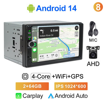 CAIXI 2Din Android 14 Car Radio — Universal CarPlay GPS Multimedia Autoradio for Toyota, Nissan, Jeep, Hyundai, Kia, Chevrolet, VW & Fiat