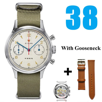 RED STAR 38mm Men's 1963 Chronograph Mechanical Watch – Pilot Air Force Aviation with Seagull ST1901 Movement & Sapphire Glass