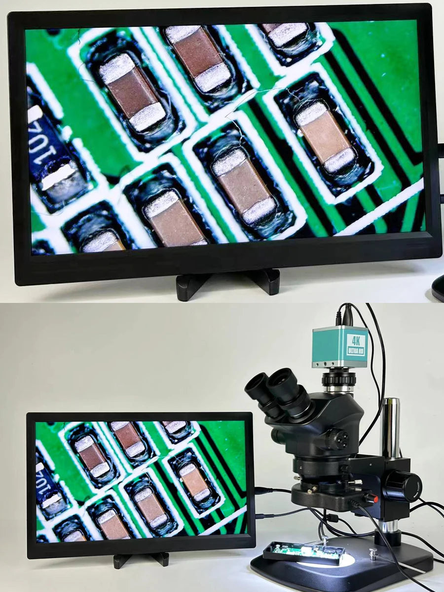 3.5-200X Simul-Focal Stereo Trinocular Microscope Set – 4K/2K/1080P HDMI VGA USB Camera, Clamp & Folding Extension Base
