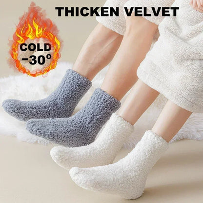 3 Pairs Unisex Plush Slipper Socks — Thick Winter Coral Fleece Cozy Mid-Calf Socks for Couples