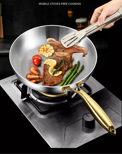 316 Stainless Steel Frying Pan – Uncoated Non-Stick Cooking Pot for Gas & Induction Stoves