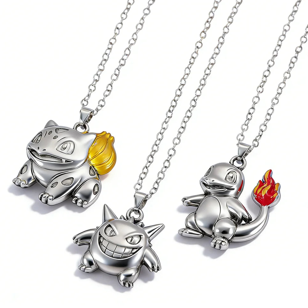 Anime Monster Alloy Pendant Necklace - Bulbasaur Charmander Gengar Character Jewelry Gift