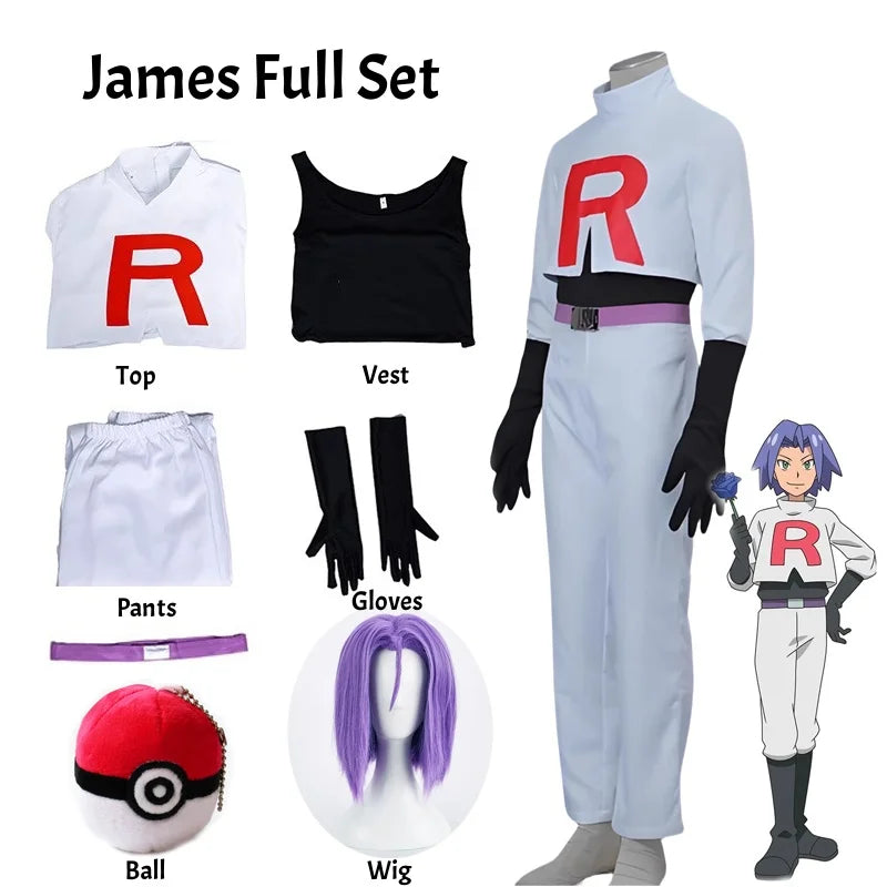 Anime Jessie & James Cosplay Costume – Team Rocket Full Set for Men & Women, Halloween Outfit