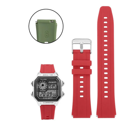 Rubber Silicone Watch Strap for Casio AE-1200, AE-1300, A158, A168W, F-91W & GW400 Series - Replacement Sport Watchband