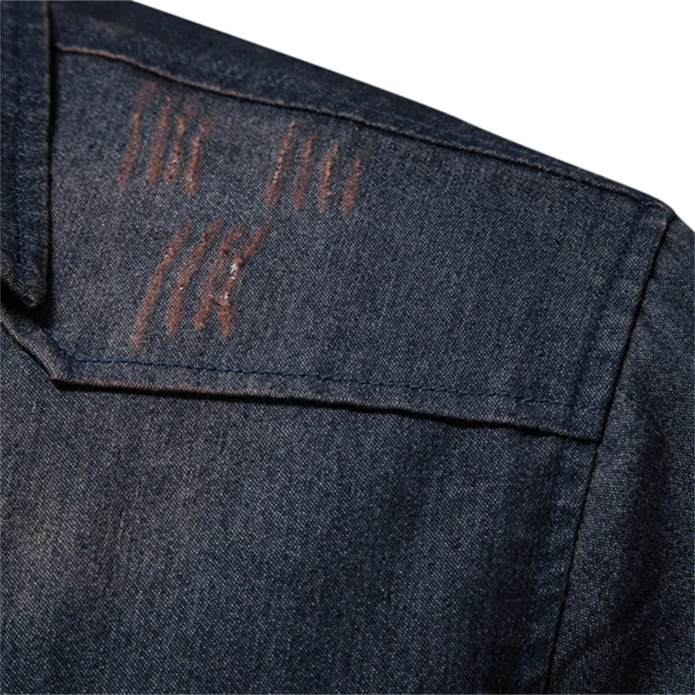 AIOPESON Men's Cotton Denim Shirt - Long Sleeve Slim Fit Casual Cowboy Style Shirt
