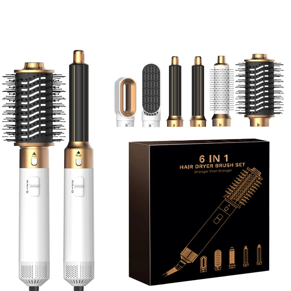 6-in-1 Hair Dryer Brush – Detachable Curler & Straightening Comb with Heat Control for Smooth Hair Styling