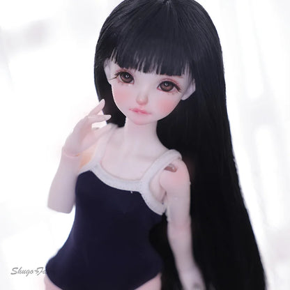 Shuga Fairy Mirai 1/5 BJD Doll with Ruoguan Body, Long Black Hair, Juvenile Features, Resin Joint Doll for Collectors