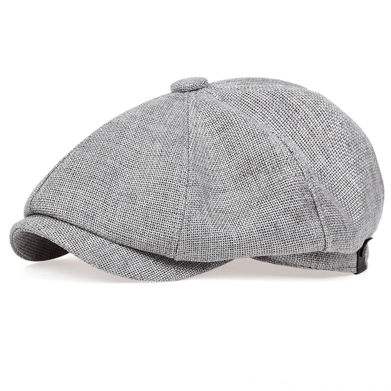 Men's Retro Newsboy Cap - Octagonal Flat Hat with Herringbone Design, British Painter Style Beret for Autumn and Winter